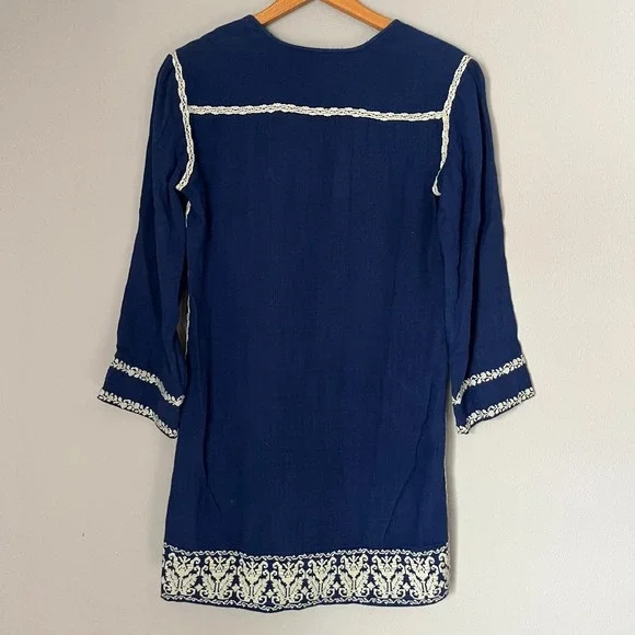 Isabel Marant Tunic Dress Size US 4 Blue Embroidered Cotton Boho Festival NEW - Picture 4 of 8